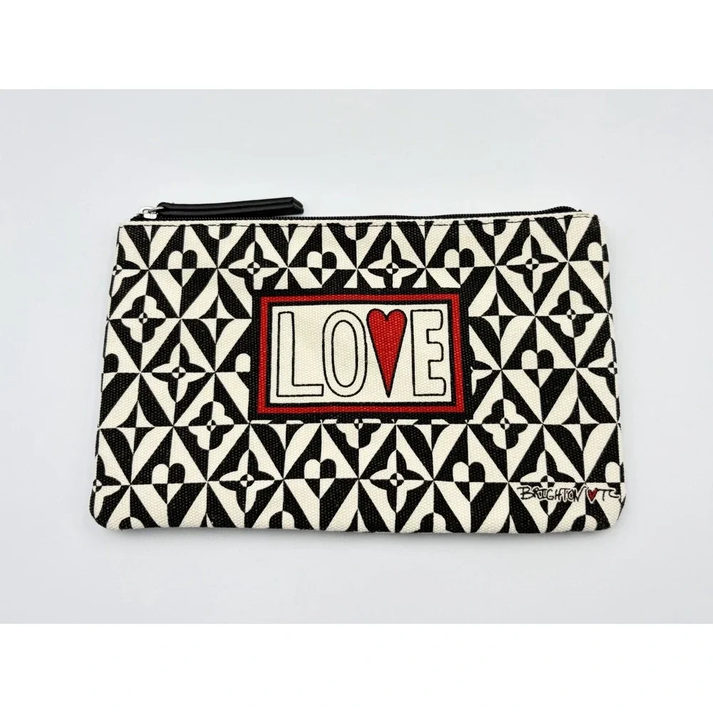 Brighton Love Canvas Makeup Bag Geometric Black White Heart Travel Pouch‎